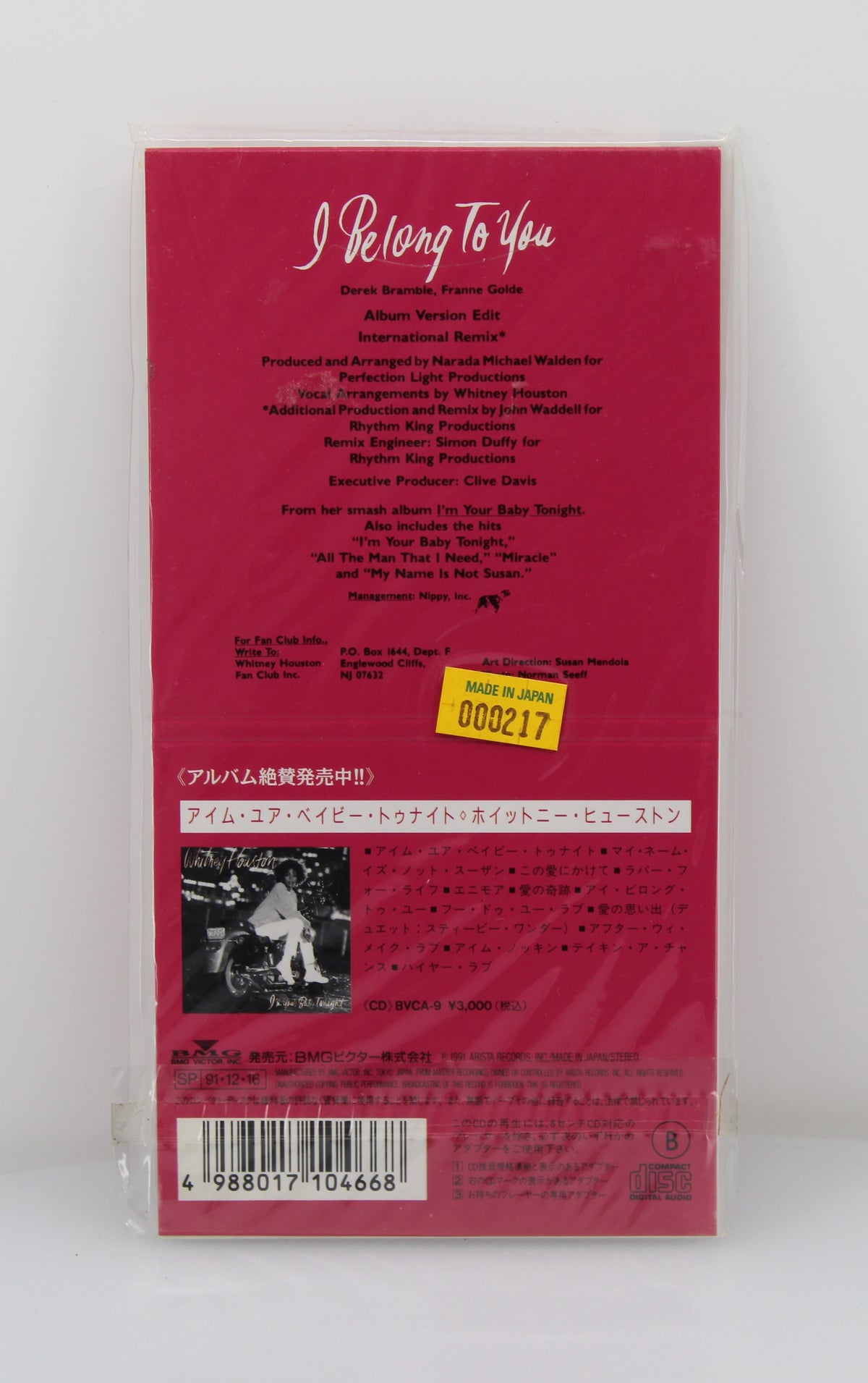 Whitney Houston – I Belong To You, CD, Mini, Single, Japan 1991
