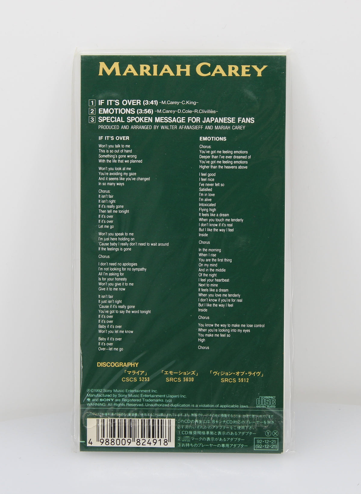 Mariah Carey – If It&#39;s Over, CD, Mini, Single, Japan 1992