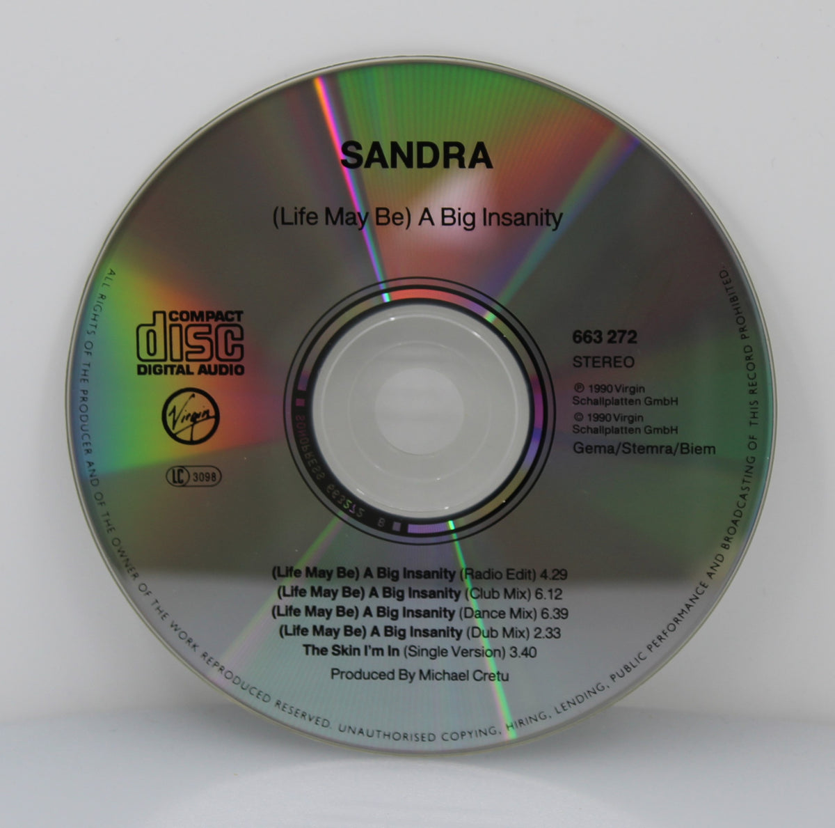 Sandra – (Life May Be) A Big Insanity, CD, Maxi-Single, Stereo, Europe 1990
