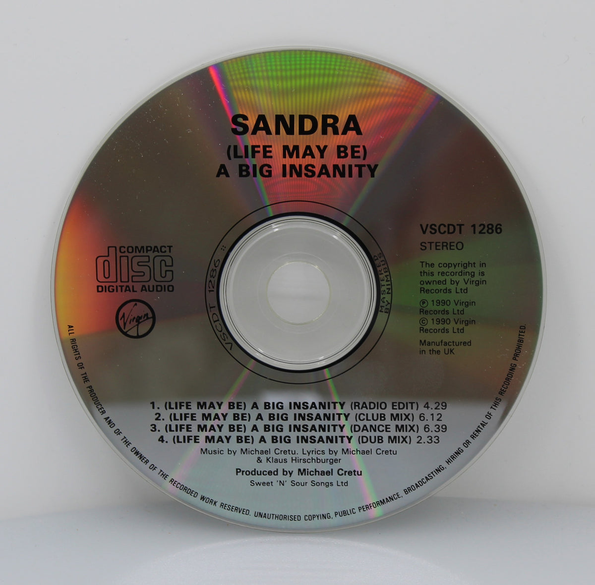 Sandra – (Life May Be) A Big Insanity, CD, Single, Stereo, UK 1990