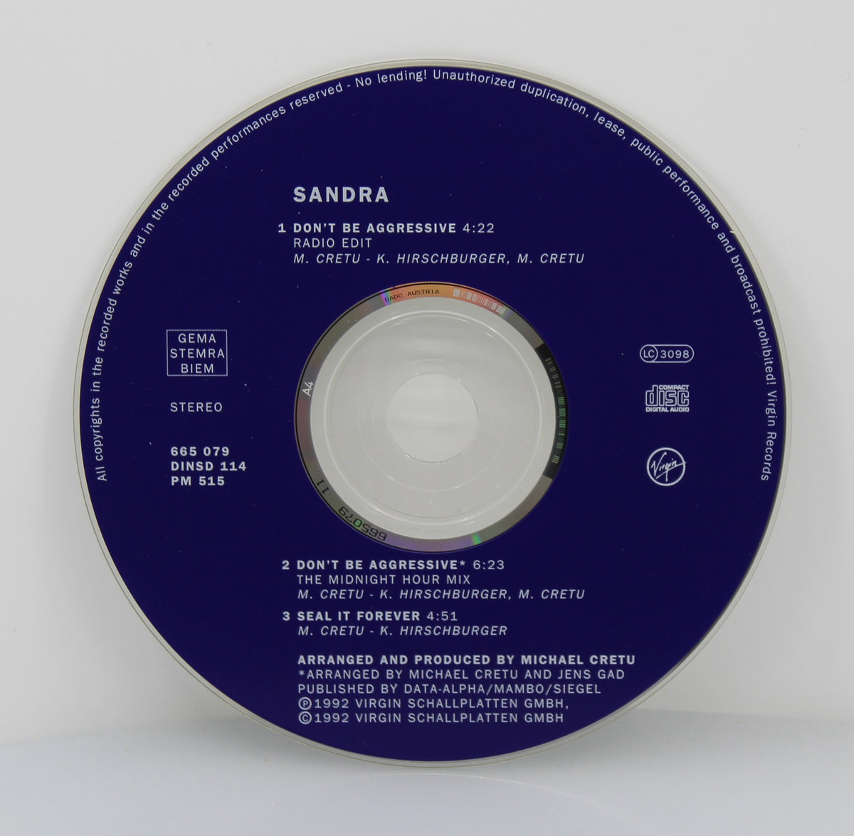 Sandra – Don&#39;t Be Aggressive, CD, Maxi-Single, Blue Disc, Europe 1992