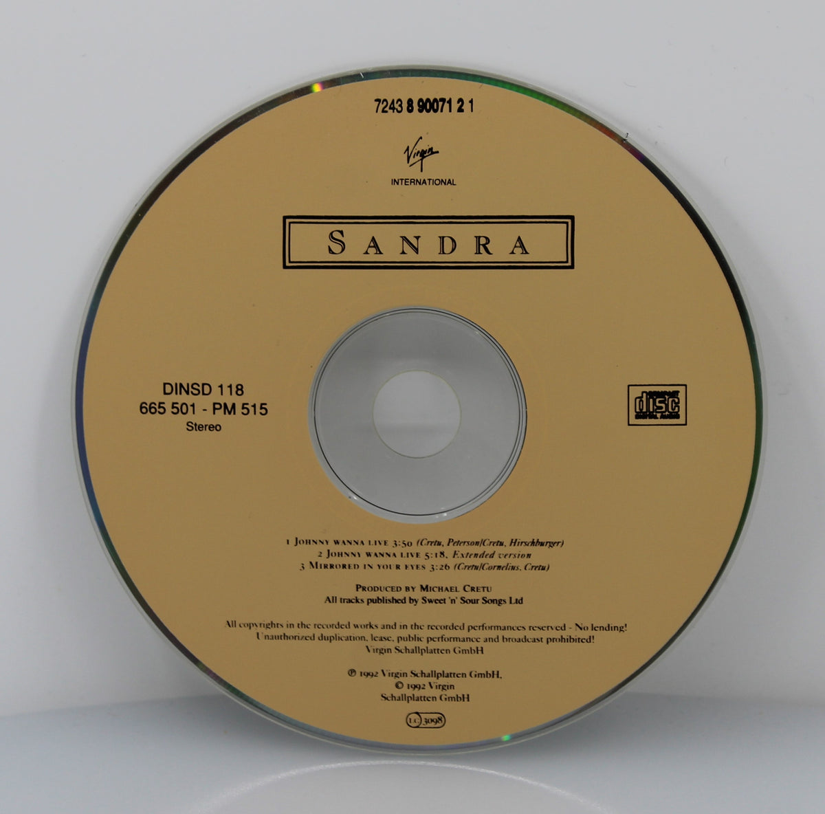 Sandra – Johnny Wanna Live, CD, Maxi-Single, Europe 1992