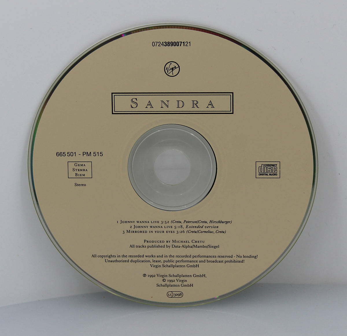 Sandra – Johnny Wanna Live, CD, Maxi-Single, Europe 1992