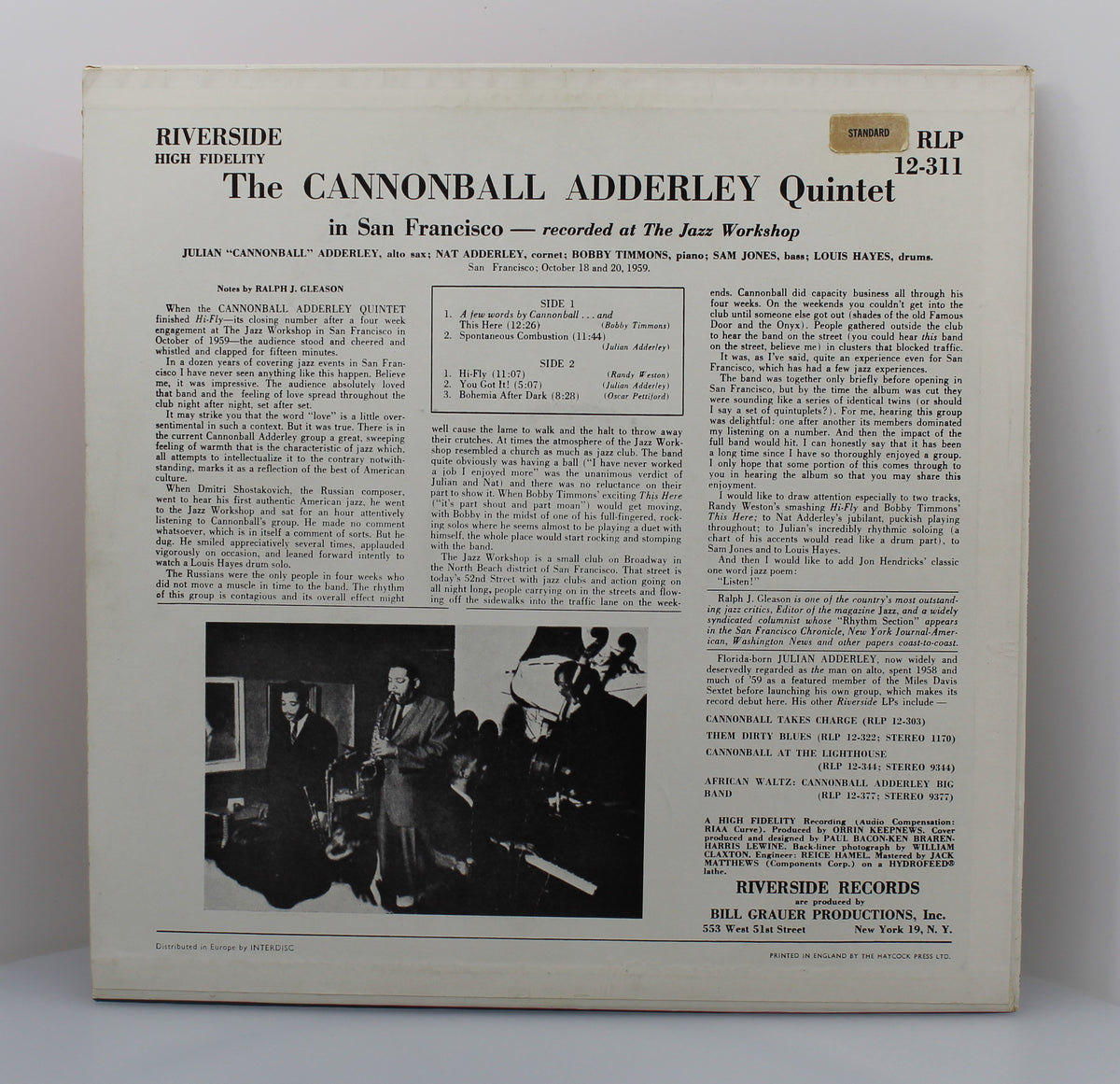 The Cannonball Adderley Quintet Featuring Nat Adderley ‎– The Cannonball Adderley Quintet In San Francisco, Vinyl, LP, Album, Mono, Jazz, Netherlands 1960