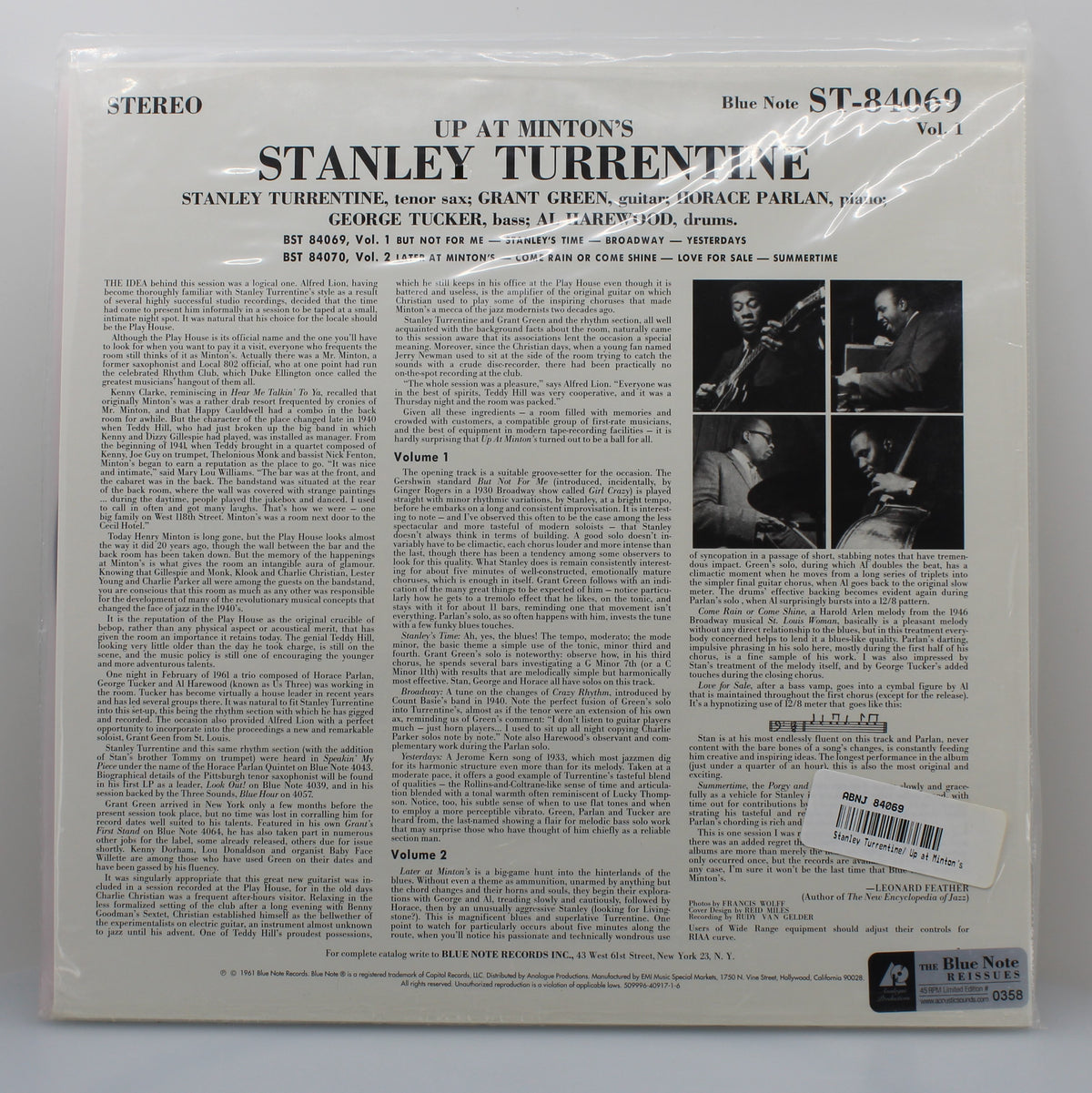 Stanley Turrentine ‎– Up At &quot;Minton&#39;s&quot;,  2 × Vinyl, 12&quot;, 45 RPM, Album, Limited Edition, Numbered, Reissue, Jazz, USA 2011