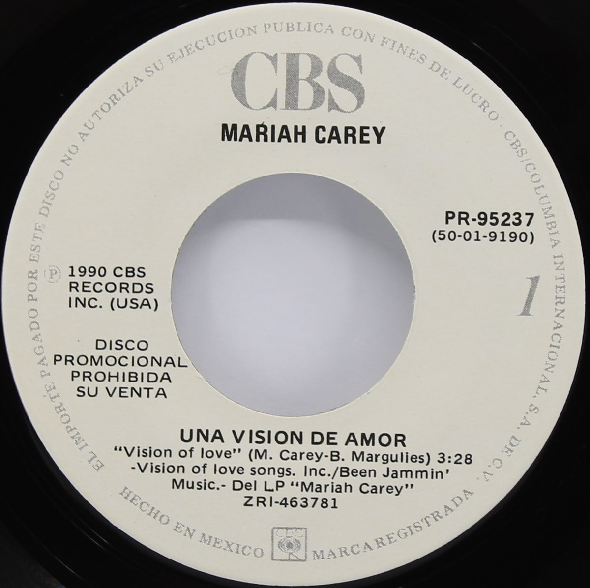 Mariah Carey, Una  Vision De Amor, Vinyl Single 45rpm, Mexico 1990 (CD 1320)