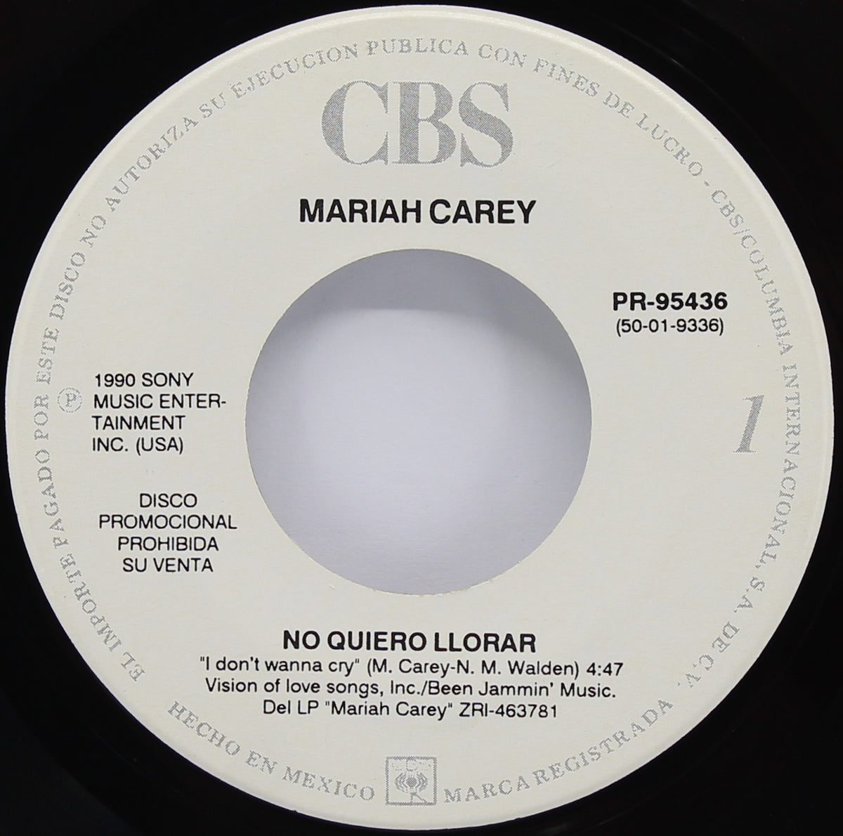 Mariah Carey - No Quiero Llorar = I Don&#39;t Wanna Cry album cover, Vinyl, 7&quot;, Single, Promo, Mexico 1991