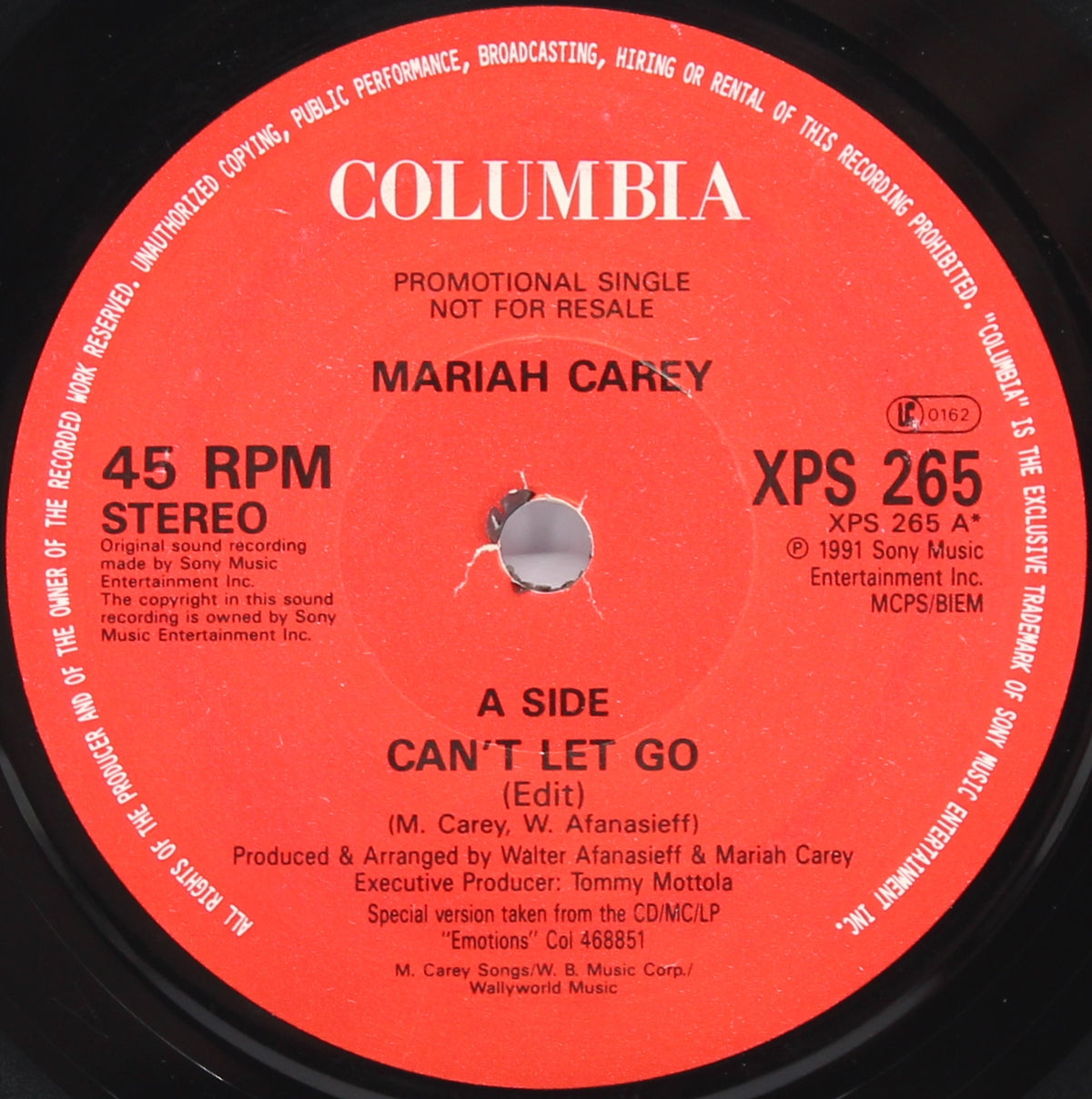 Mariah Carey Can&#39;t Let Go, Vinyl, 7&quot;, Single, Promo, UK 1991