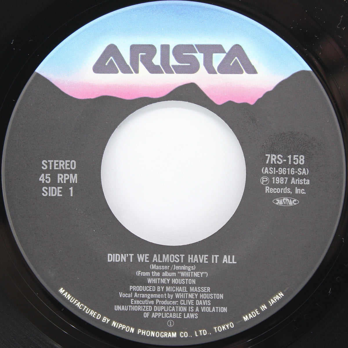 Whitney Houston – Didn&#39;t We Almost Have It All = 恋のアドバイス, Vinyl, 7&quot;, 45 RPM, Single, Japan 1987