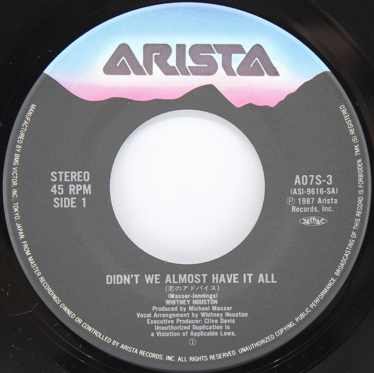 Whitney Houston – Didn&#39;t We Almost Have It All, Vinyl, 7&quot;, Single, Japan 1987