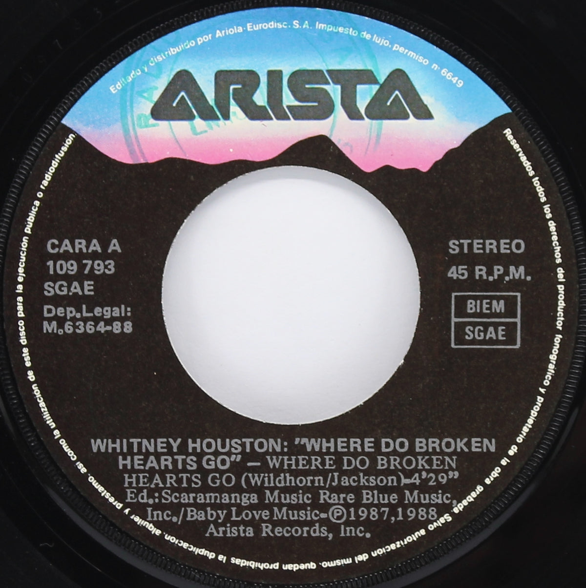 Whitney Houston ‎– Where Do Broken Hearts Go, Vinyl, 7&quot;, Single, 45 RPM, Spain 1988