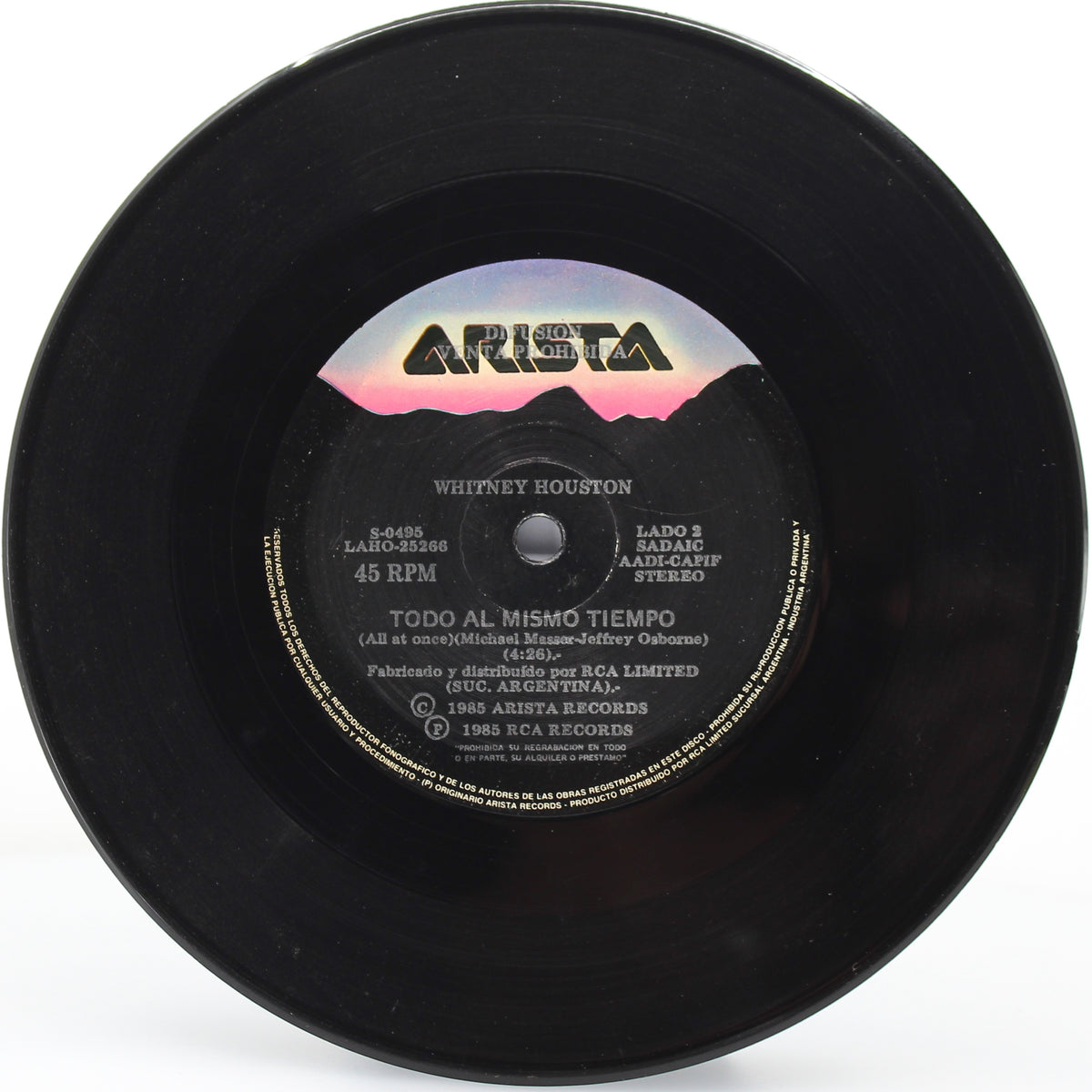 Whitney Houston - Como Sabre, 7&quot; Single 45rpm Promo, Argentina 1985