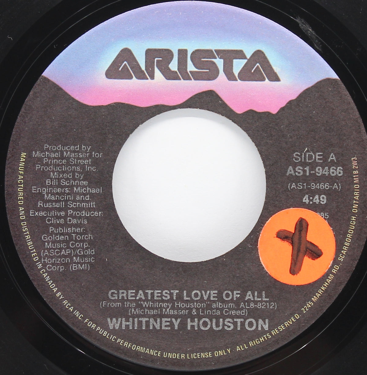 Whitney Houston – Greatest Love Of All, Vinyl, 7&quot;, 45 RPM, Single, Canada 1985