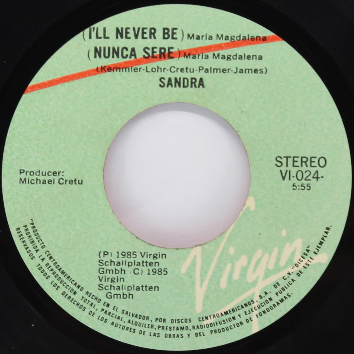 Sandra - In The Heat Of The Night, Vinyl, 7&quot;, 45 RPM, Single, El Salvador 1985