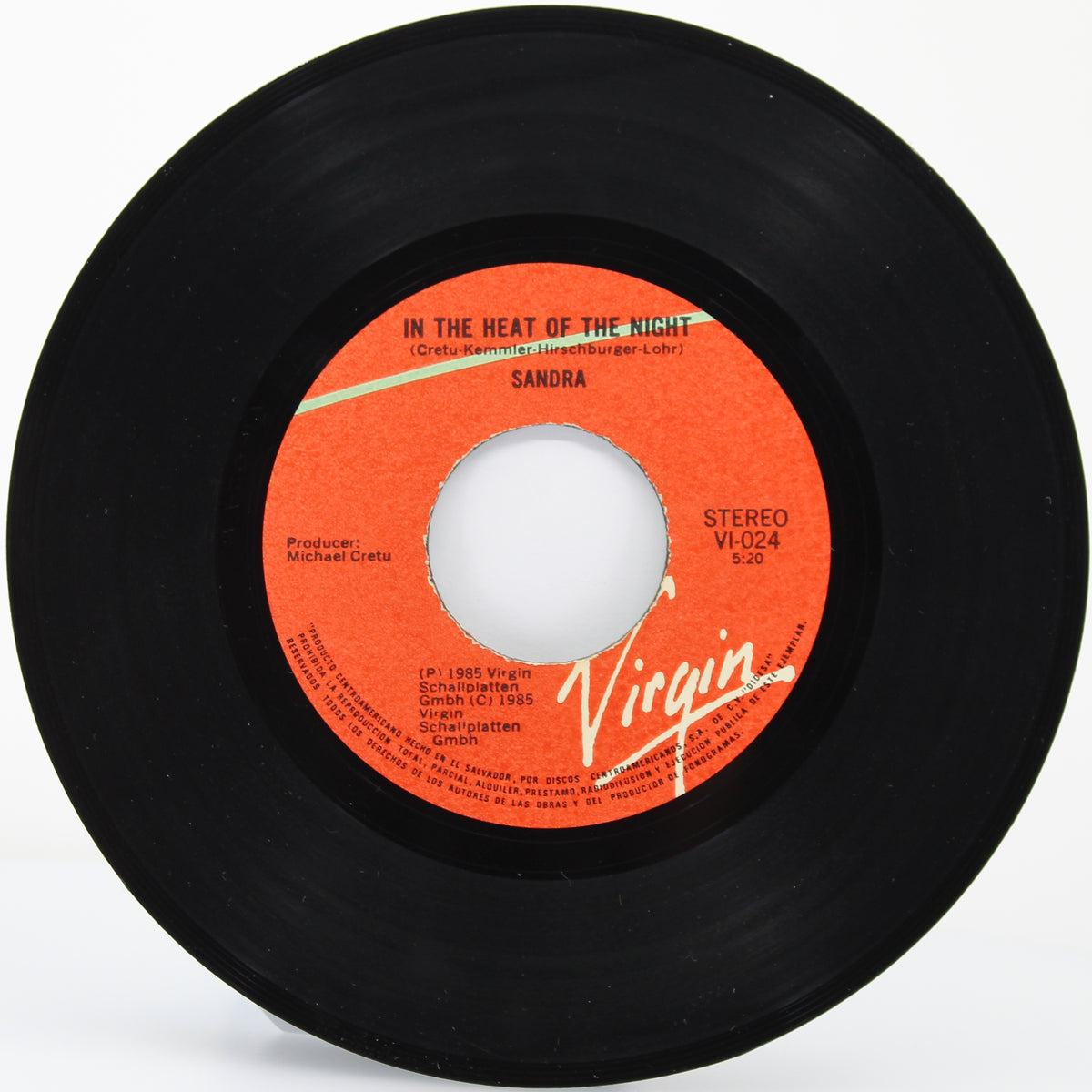 Sandra - In The Heat Of The Night, Vinyl, 7&quot;, 45 RPM, Single, El Salvador 1985