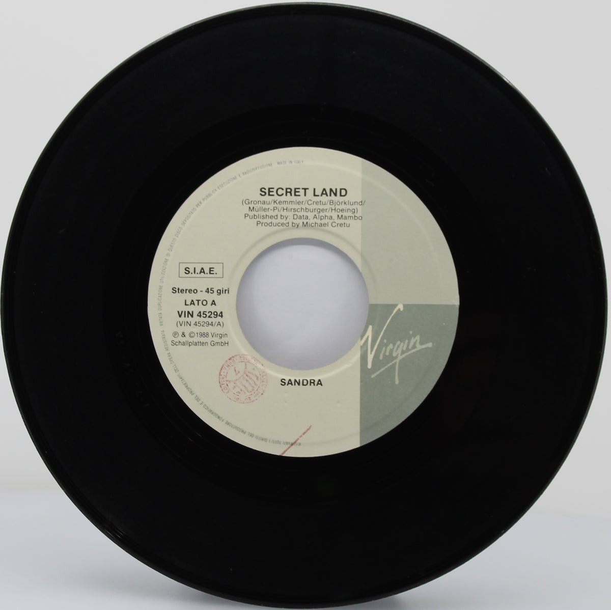 Sandra – Secret Land, Vinyl, 7&quot;, 45 RPM, Stereo, Promo, Italy 1988