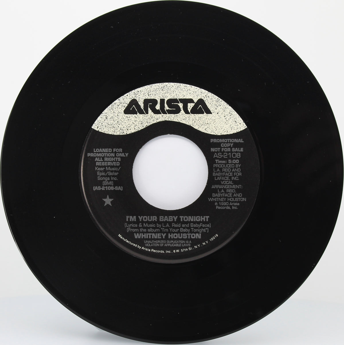 Whitney Houston ‎– I&#39;m Your Baby Tonight, Vinyl, 7&quot;, 45 RPM, Single, Promo, US 1990
