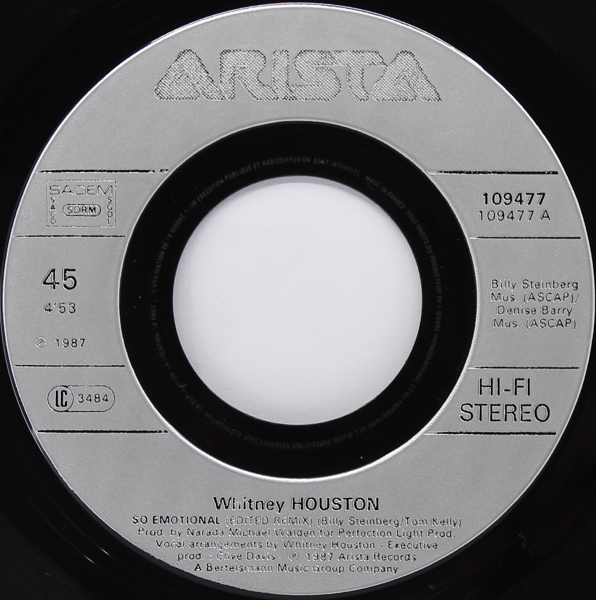 Whitney Houston ‎– So Emotional, Vinyl, 7&quot;, 45 RPM, Single, France 1987