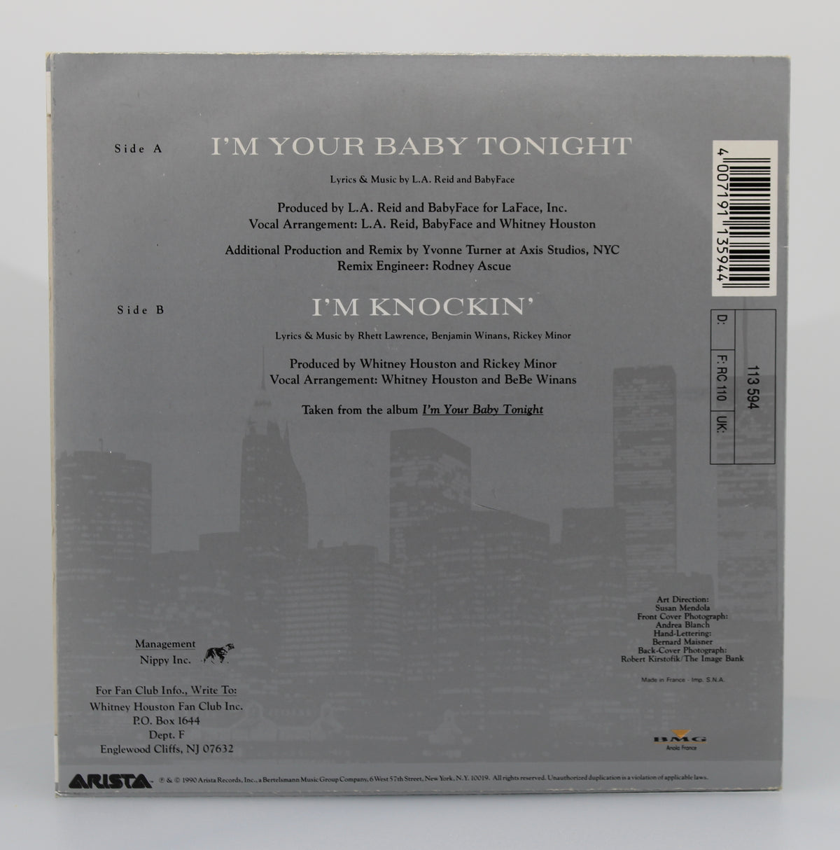 Whitney Houston ‎– I&#39;m Your Baby Tonight, Vinyl, 7&quot;, 45 RPM, Single, Stereo, France 1990