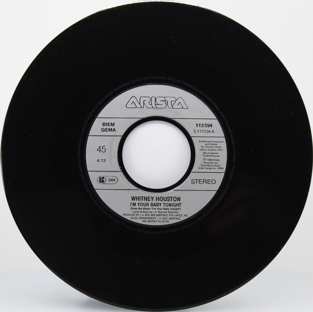 Whitney Houston – I&#39;m Your Baby Tonight, Vinyl, 7&quot;, 45 rpm, Single, Europe 1990