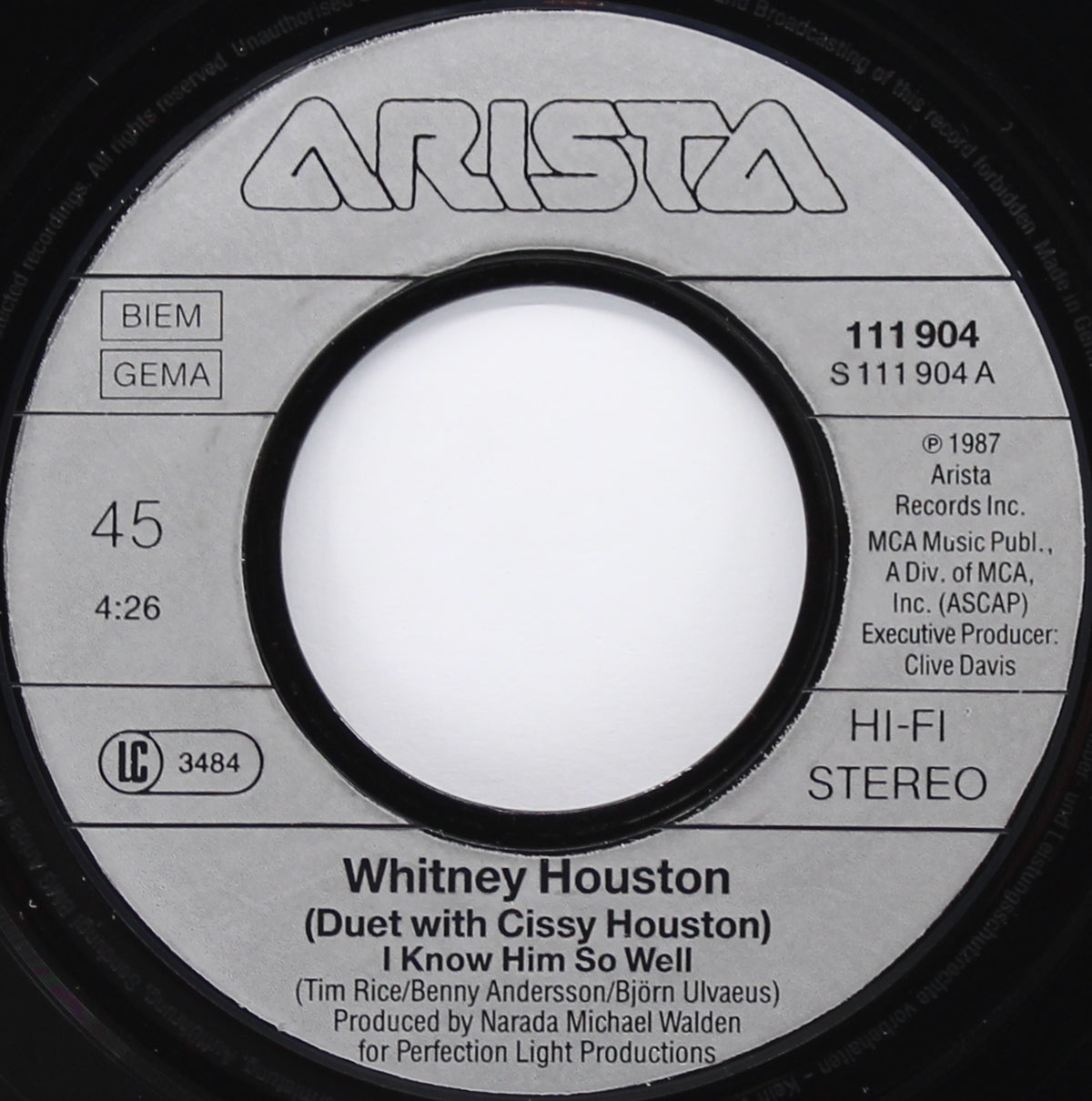 Cissy* &amp; Whitney Houston ‎– I Know Him So Well, Vinyl, 7&quot;, 45 RPM, Single, Europe 1988