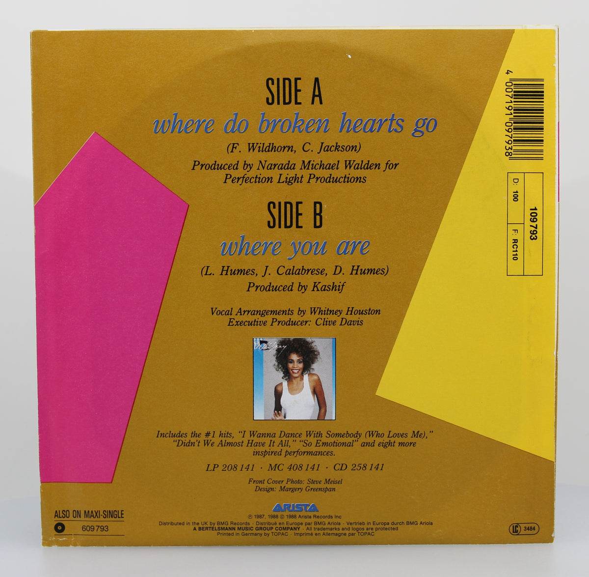 Whitney Houston ‎– Where Do Broken Hearts Go, Vinyl, 7&quot;, 45 RPM, Single, Germany 1988