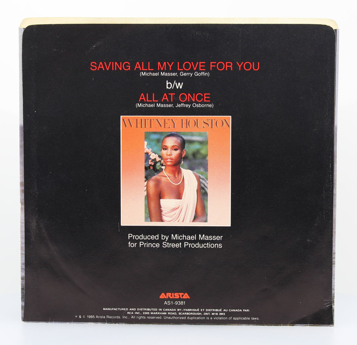 Whitney Houston ‎– Saving All My Love For You, Vinyl, 7&quot;, 45 RPM, Canada 1985