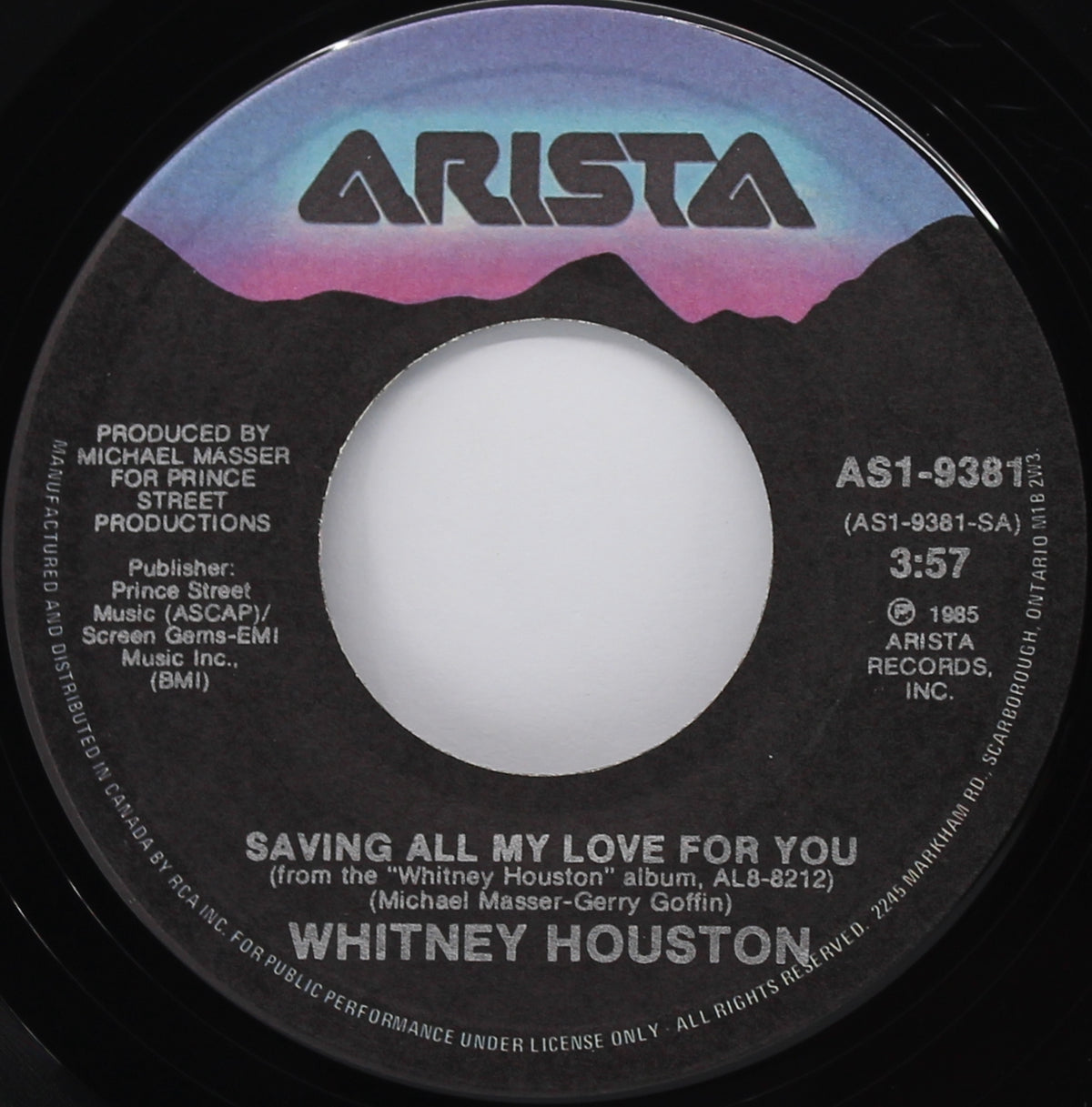 Whitney Houston ‎– Saving All My Love For You, Vinyl, 7&quot;, 45 RPM, Canada 1985