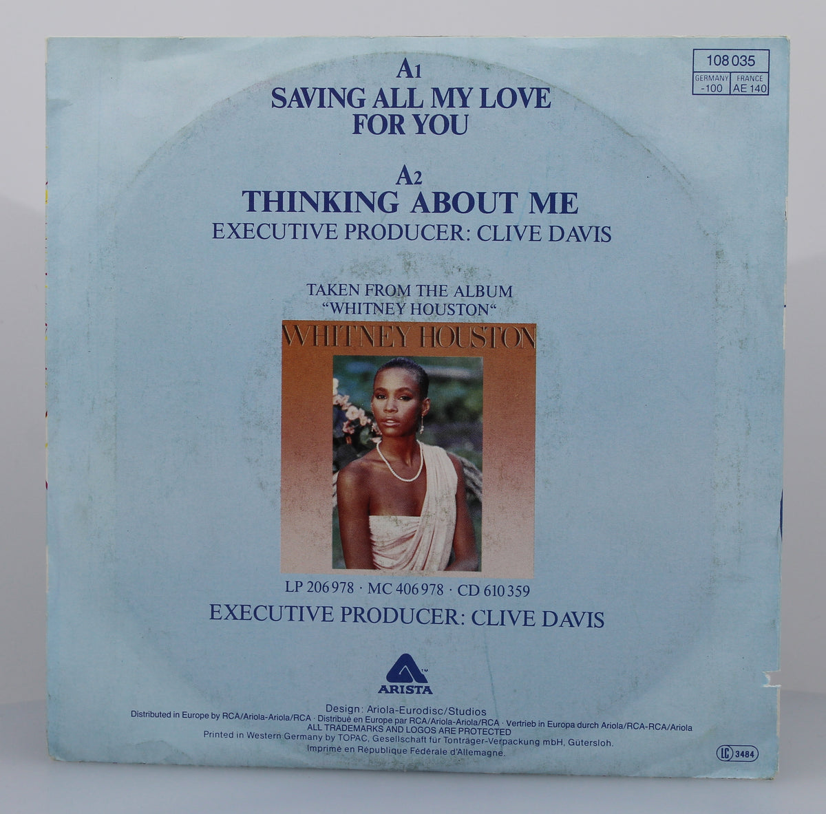 Whitney Houston – Saving All My Love For You, Vinyl, 7&quot;, 45 RPM, Single, Reissue, Europe 1985
