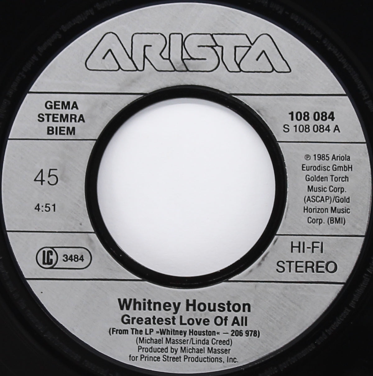 Whitney Houston – Greatest Love Of All, Vinyl, 7&quot;, 45 RPM, Single, Europe 1986