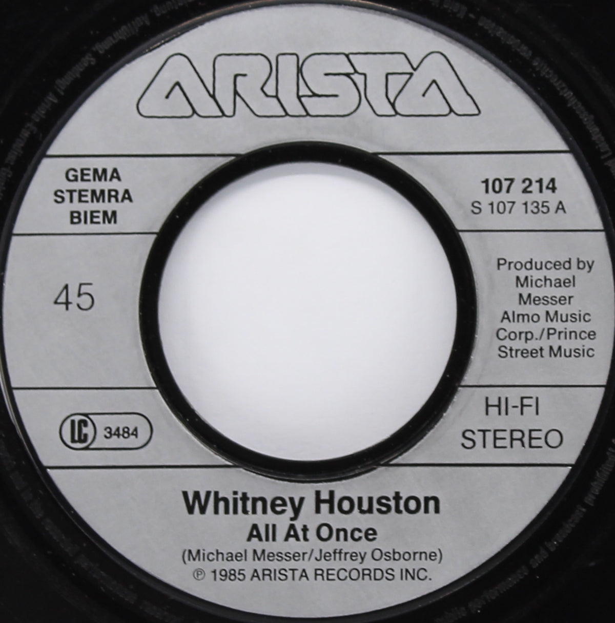 Whitney Houston ‎– All At Once, Vinyl, 7&quot;, 45 RPM, Europe 1985