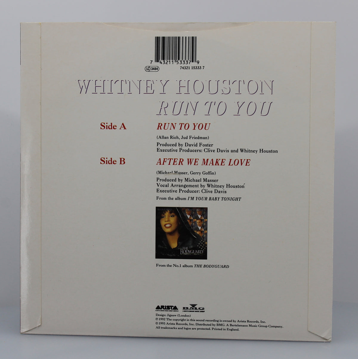 Whitney Houston ‎– Run To You, Vinyl, 7&quot;, Single, UK 1993