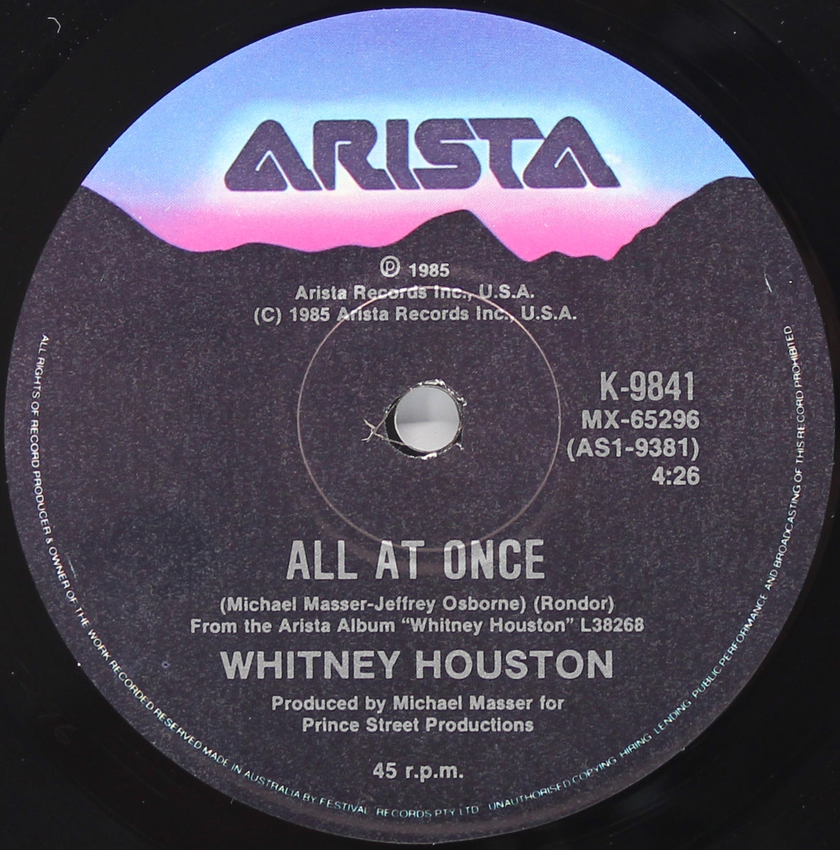 Whitney Houston ‎– Saving All My Love For You, Vinyl, 7&quot;, 45 RPM, Single, Limited Edition, Australia &amp; New Zealand 1985