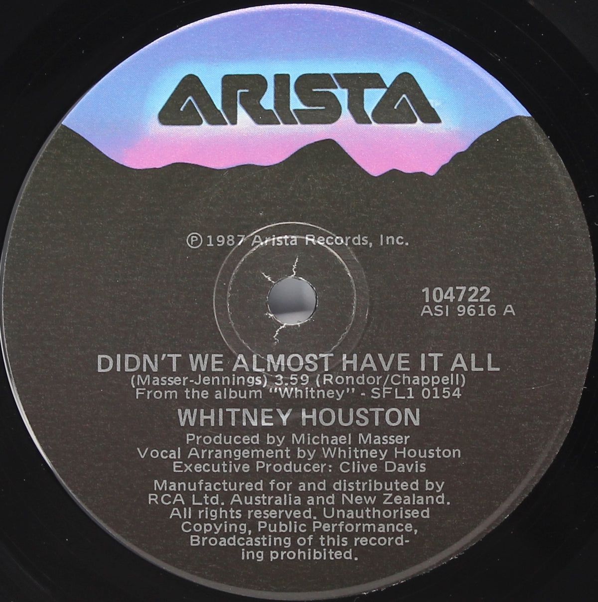 Whitney Houston ‎– Didn&#39;t We Almost Have It All, Vinyl, 7&quot;, 45 RPM, Single, Australia &amp; New Zealand 1987
