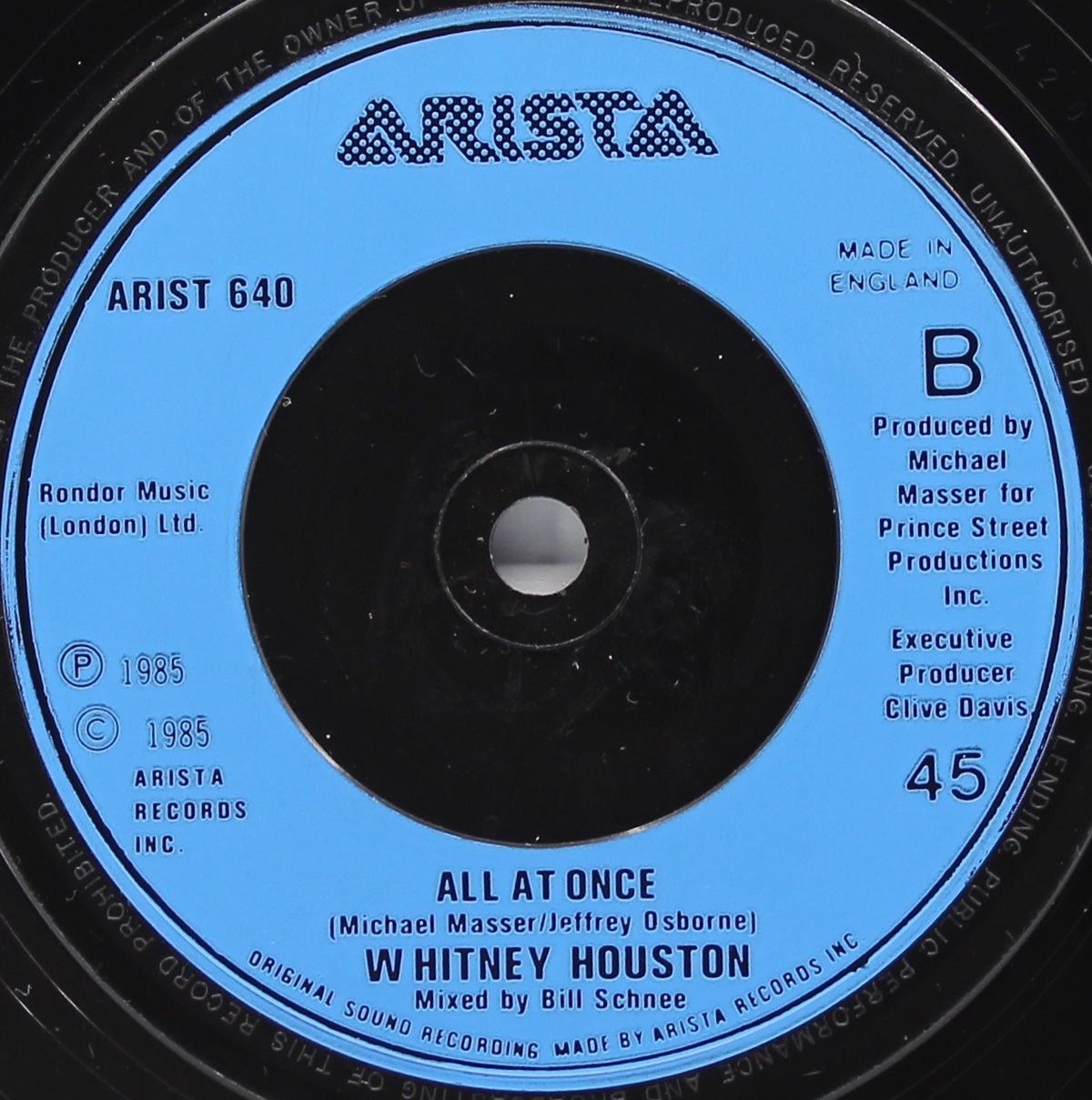 Whitney Houston ‎– Saving All My Love For You, Vinyl, 7&quot;, 45 RPM, Single, Blue Injection Labels, UK 1985