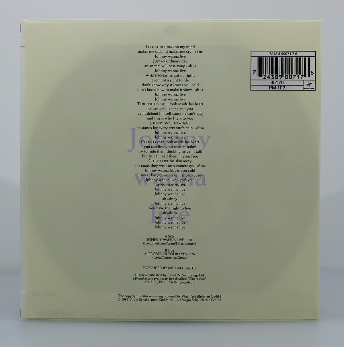 Sandra – Johnny Wanna Live, Vinyl, 7&quot;, 45 RPM, Single, France 1992