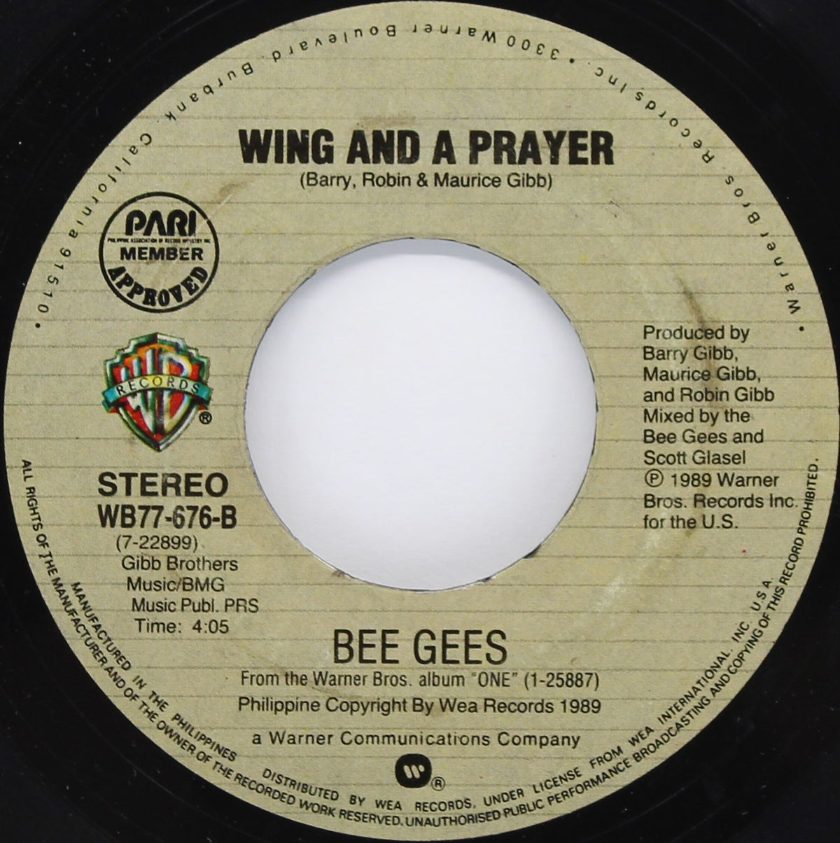 Bee Gees - One, Vinyl, 7&quot;, 45 RPM, Philippines 1989