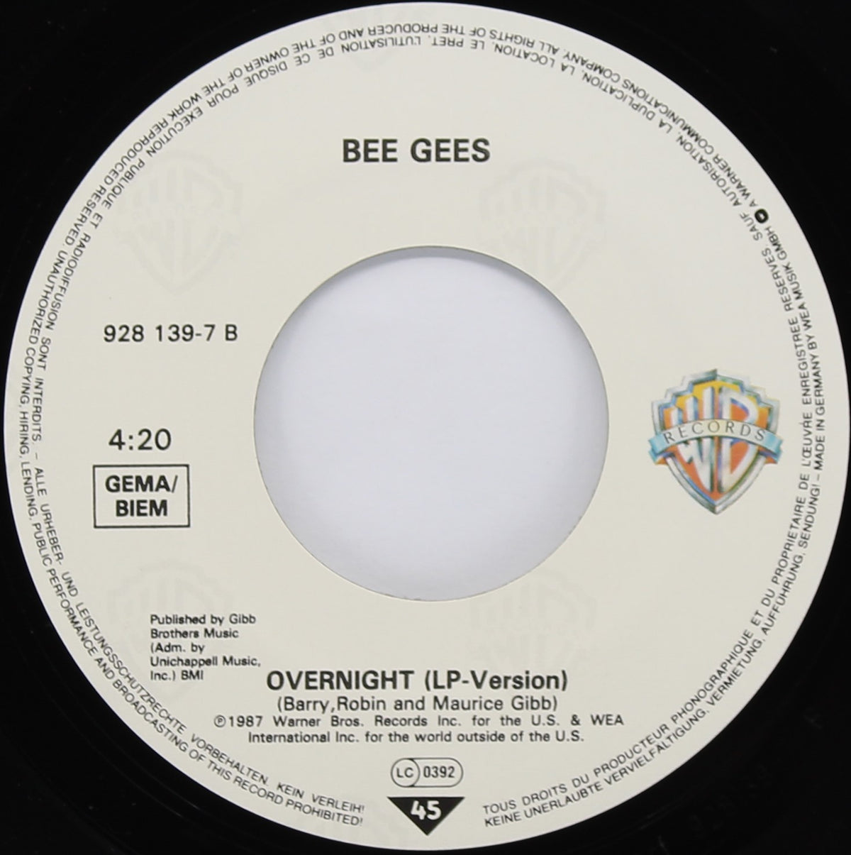 Bee Gees – E•S•P, Vinyl, 7&quot;, 45 RPM, Single, Europe 1987