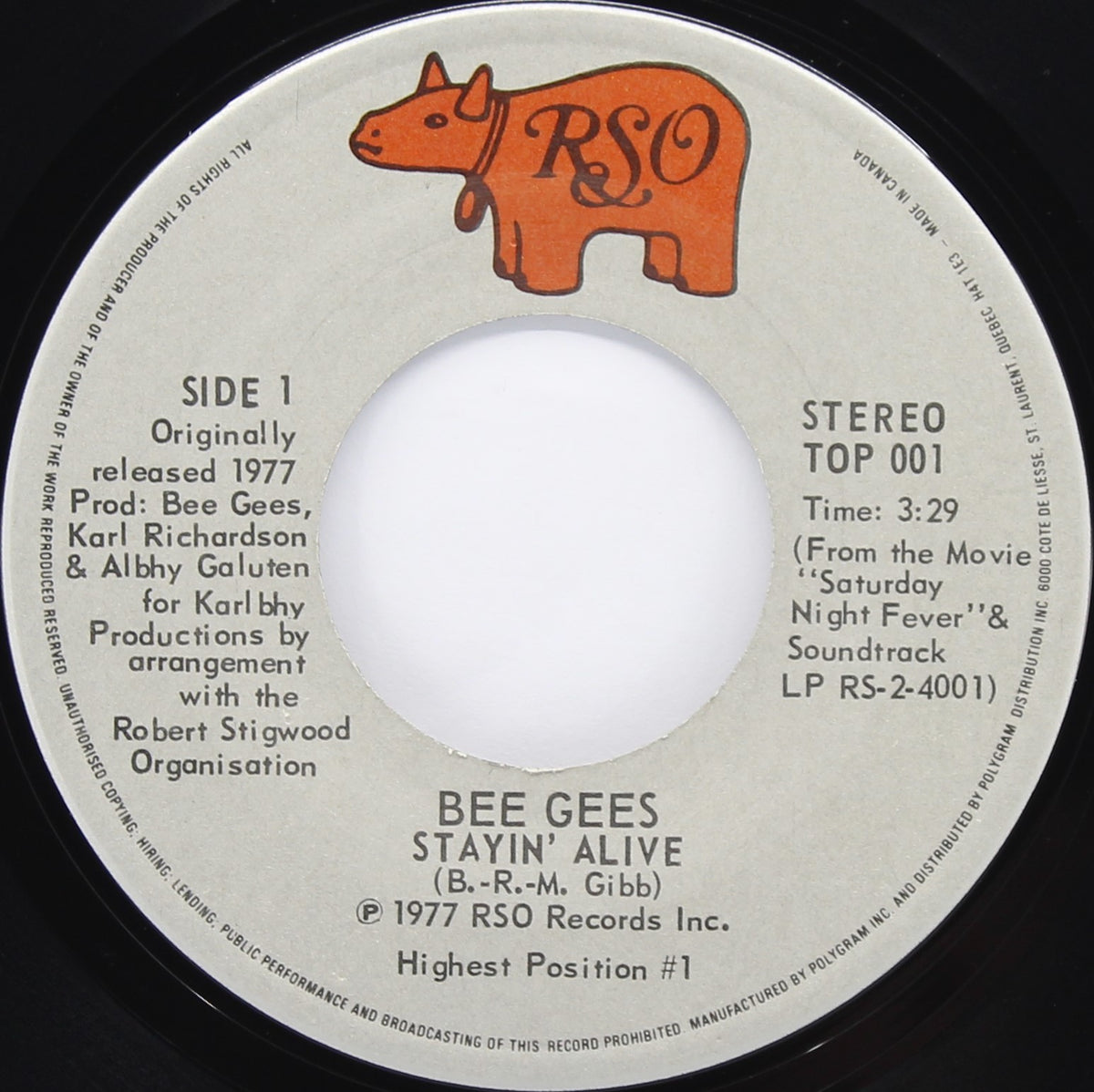 Bee Gees - Stayin Alive, Vinyl 45rpm, 7&quot;, Canada 1977