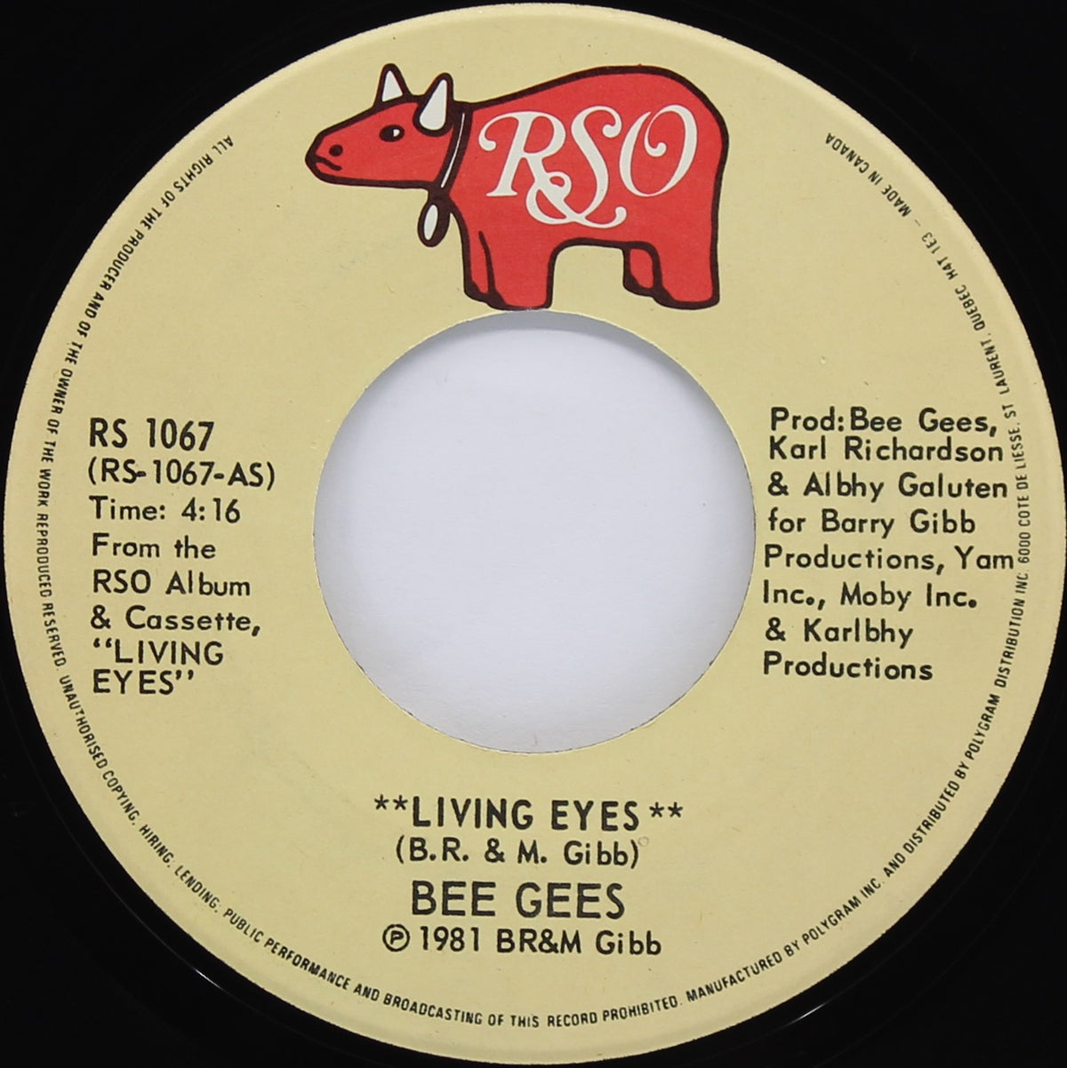 Bee Gees ‎– Living Eyes, Vinyl, 7&quot;, 45 RPM, Single, Canada 1981