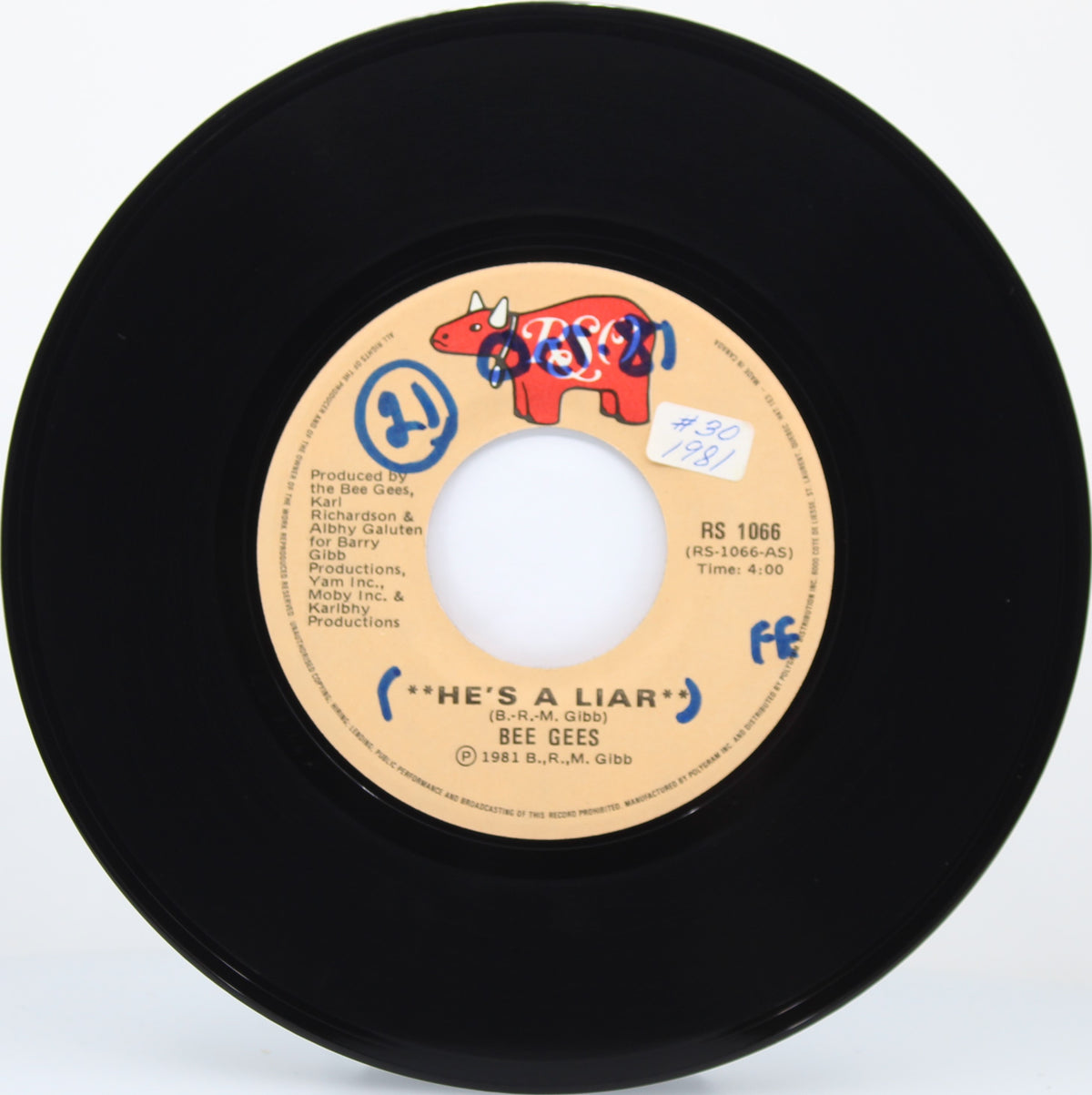 Bee Gees ‎– He&#39;s A Liar, Vinyl, 7&quot;, Single, Canada 1981
