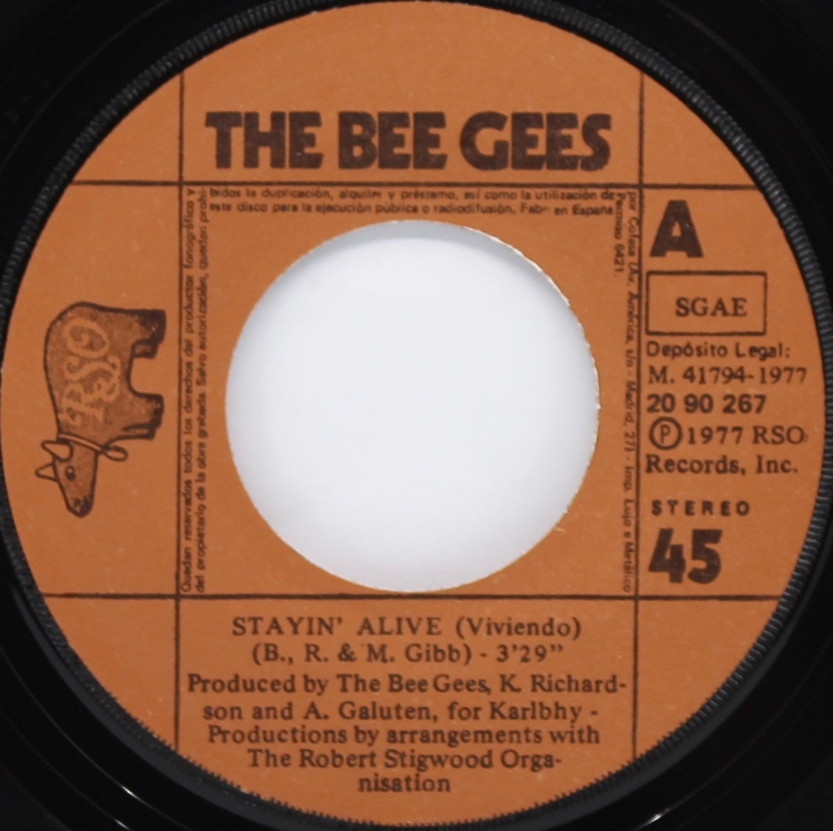 Bee Gees – Stayin&#39; Alive, Vinyl, 7&quot;, 45 RPM, Single, Stereo, Spain 1977