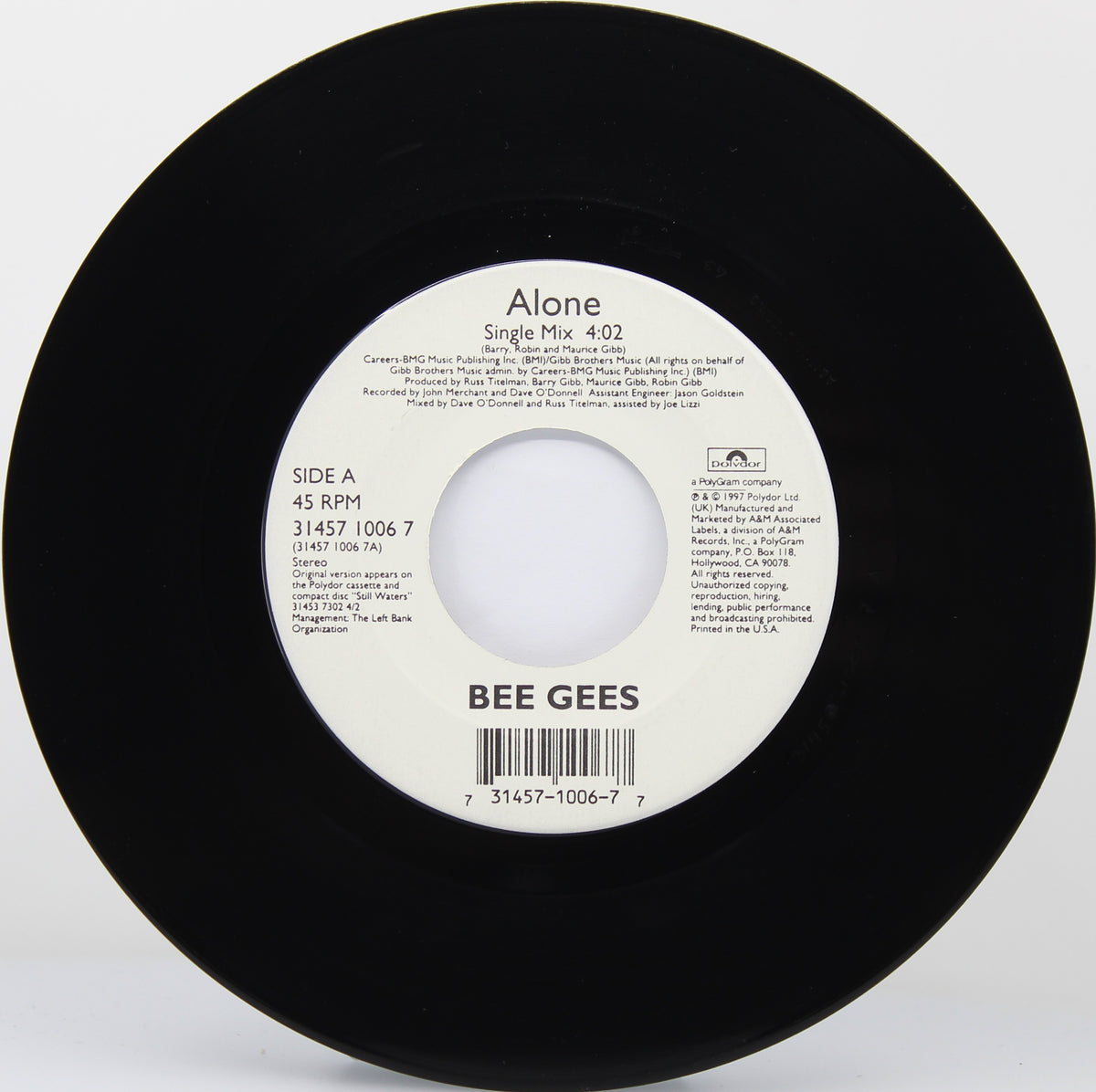 Bee Gees – Alone, Vinyl, 7&quot;, 45 RPM, Single, US 1997