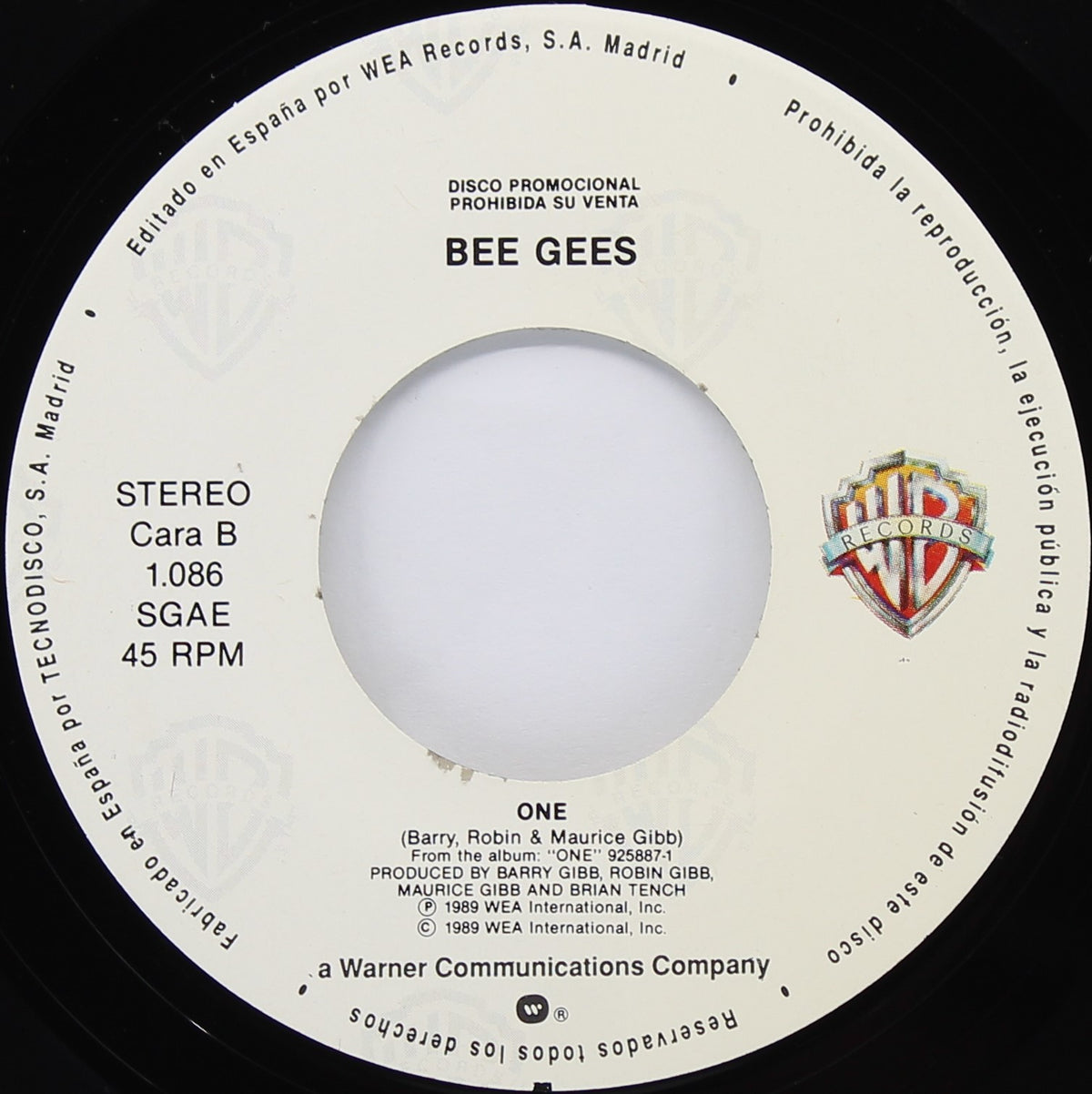 Bee Gees – One, Vinyl, 7&quot;, 45 RPM, Single, Promo, Stereo, Spain 1989