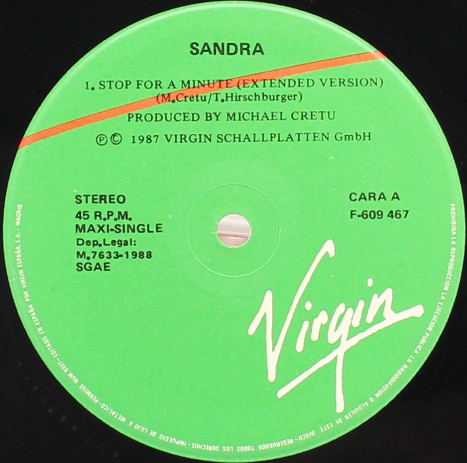 Sandra ‎– Stop For A Minute, Vinyl, 12&quot;, 45 RPM, Germany 1987