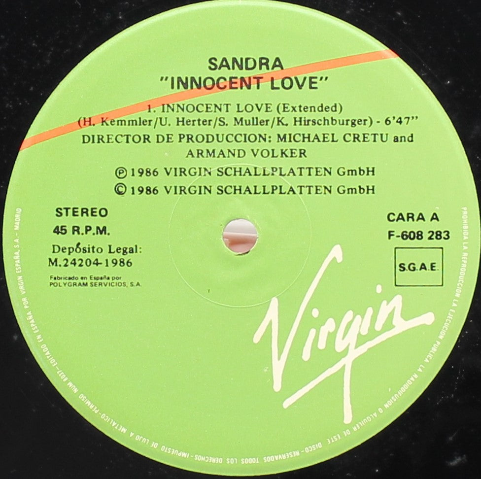 Sandra – Innocent Love, Vinyl, 12&quot;, Maxi-Single, 45 RPM, Spain 1986