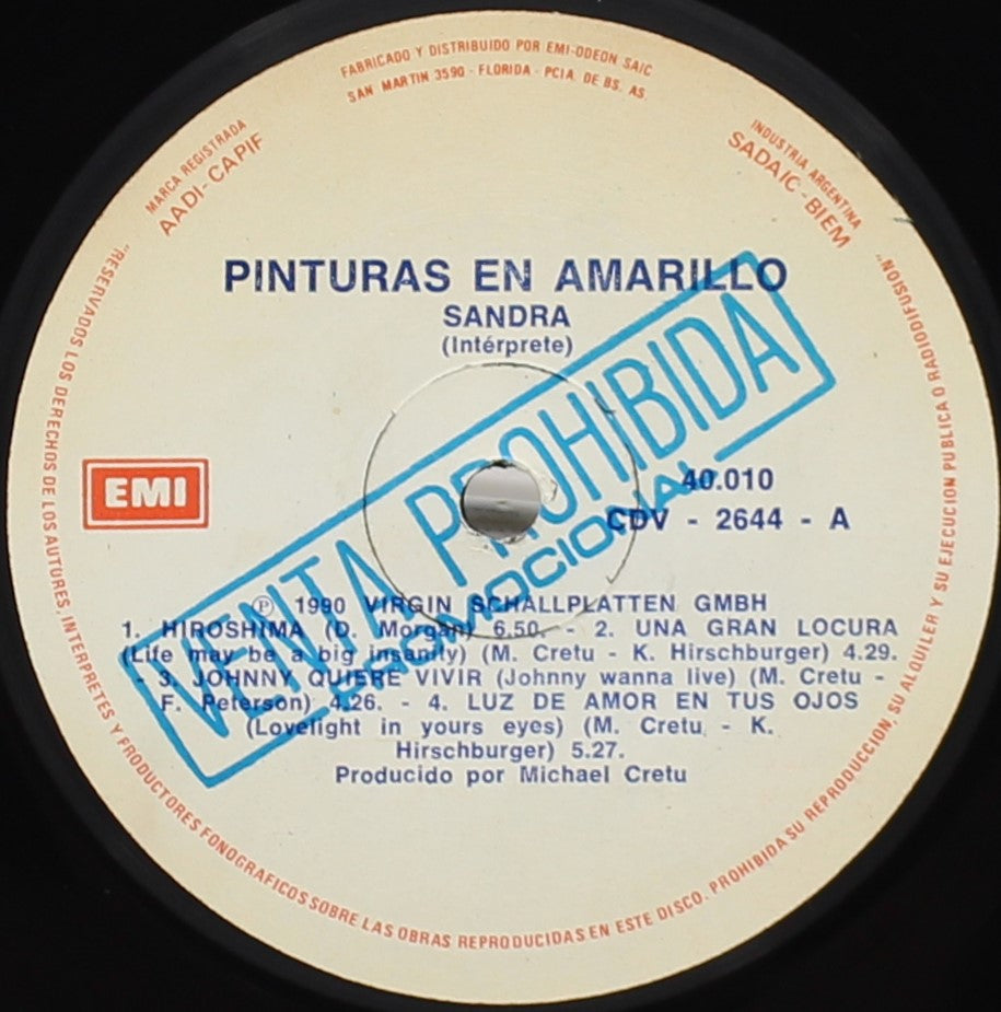 Sandra – Paintings In Yellow / Pinturas En Amarillo, Vinyl, LP, Album, Promo, Argentina 1990