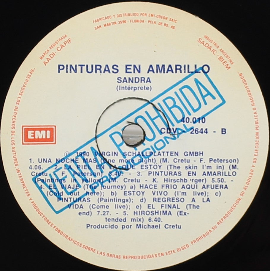 Sandra – Paintings In Yellow / Pinturas En Amarillo, Vinyl, LP, Album, Promo, Argentina 1990