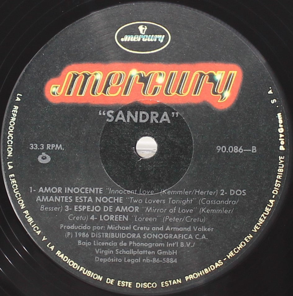 Sandra – Innocent Love, Vinyl, LP, Album, VG/NM, Venezuela 1986