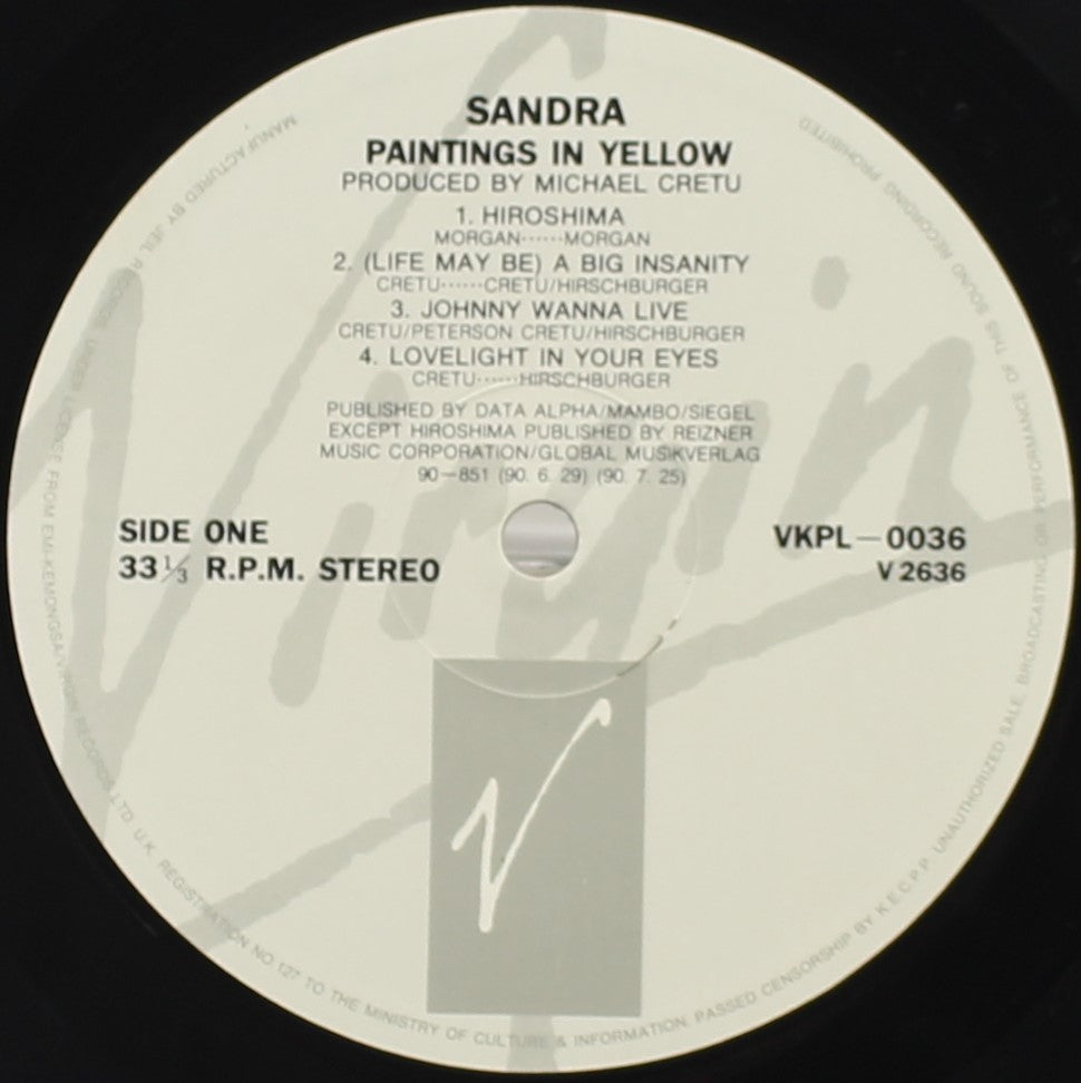 Sandra – Paintings In Yellow, Vinyl, LP, Album, VG+/NM, South Korea 1990